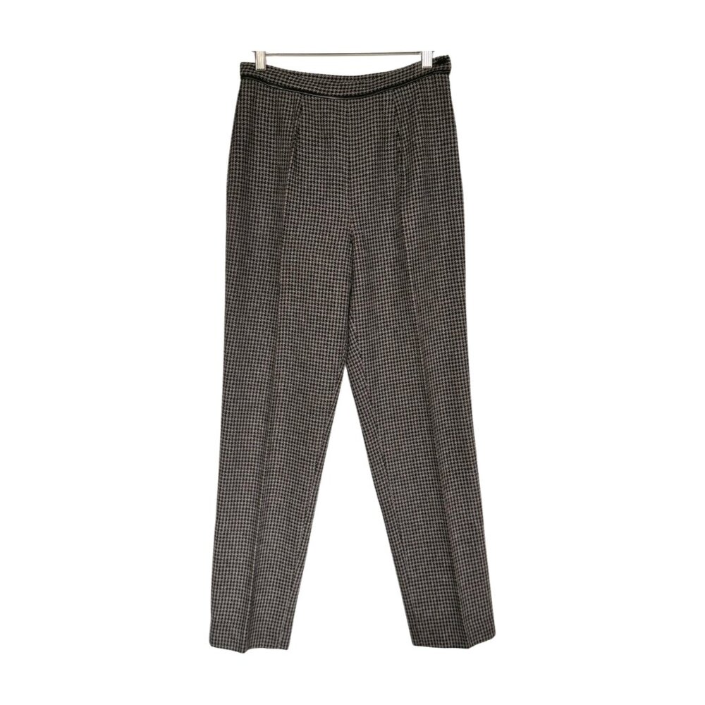 Vintage 90s British Khaki Houndstooth High-Waisted Trousers — Made in Macau